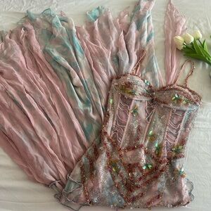 Ethereal Vintage Mermaid corset Beaded Prom Dress